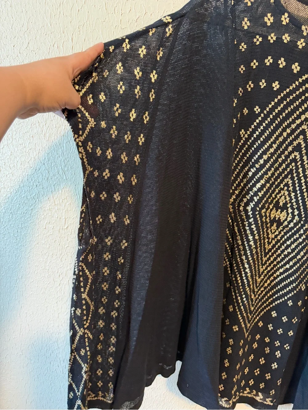 Free People Geometric Poncho Oversized‎ Size Small Black Gold